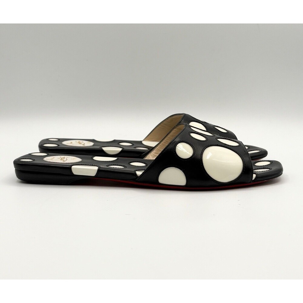 Christian Louboutin Black & White Polka Dot Leather Sandals Slides Sz EU 37.5 - Picture 4 of 13